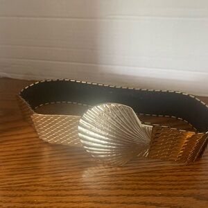 Gold Y2K Stretch Waist Belt with Shell Buckle fancy, fun, resort, grandma core